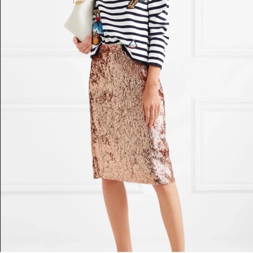 J.Crew Rose Gold Sequin Pencil Skirt Knee Length Size 8